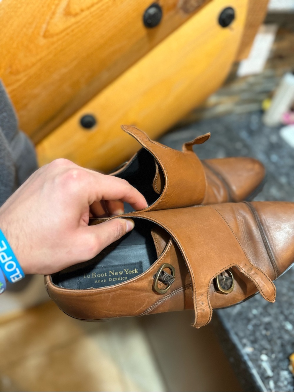 To Boot Men's Cognac Leather Double Monk Strap Shoes